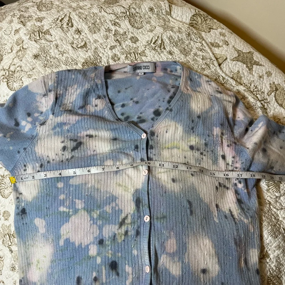 Stefano Cocci S Preppy Grunge Light Blue Bleach Dye Cropped Cardigan Office City